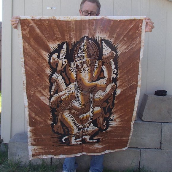 Ganesh Hindu Tapestry Wall Hanging Cotton Screen Printed Unframed 35" x 46" - Picture 9 of 12